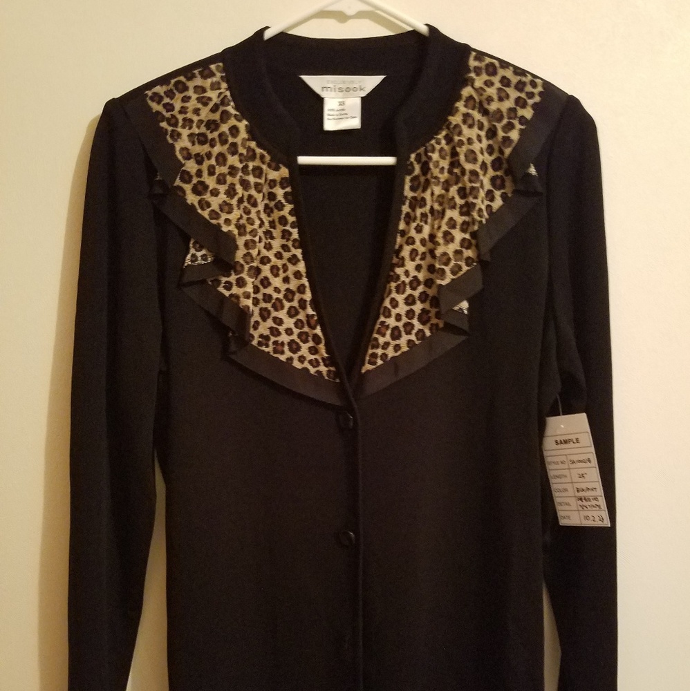 Misook XS black and cheetah print blazer cardigan